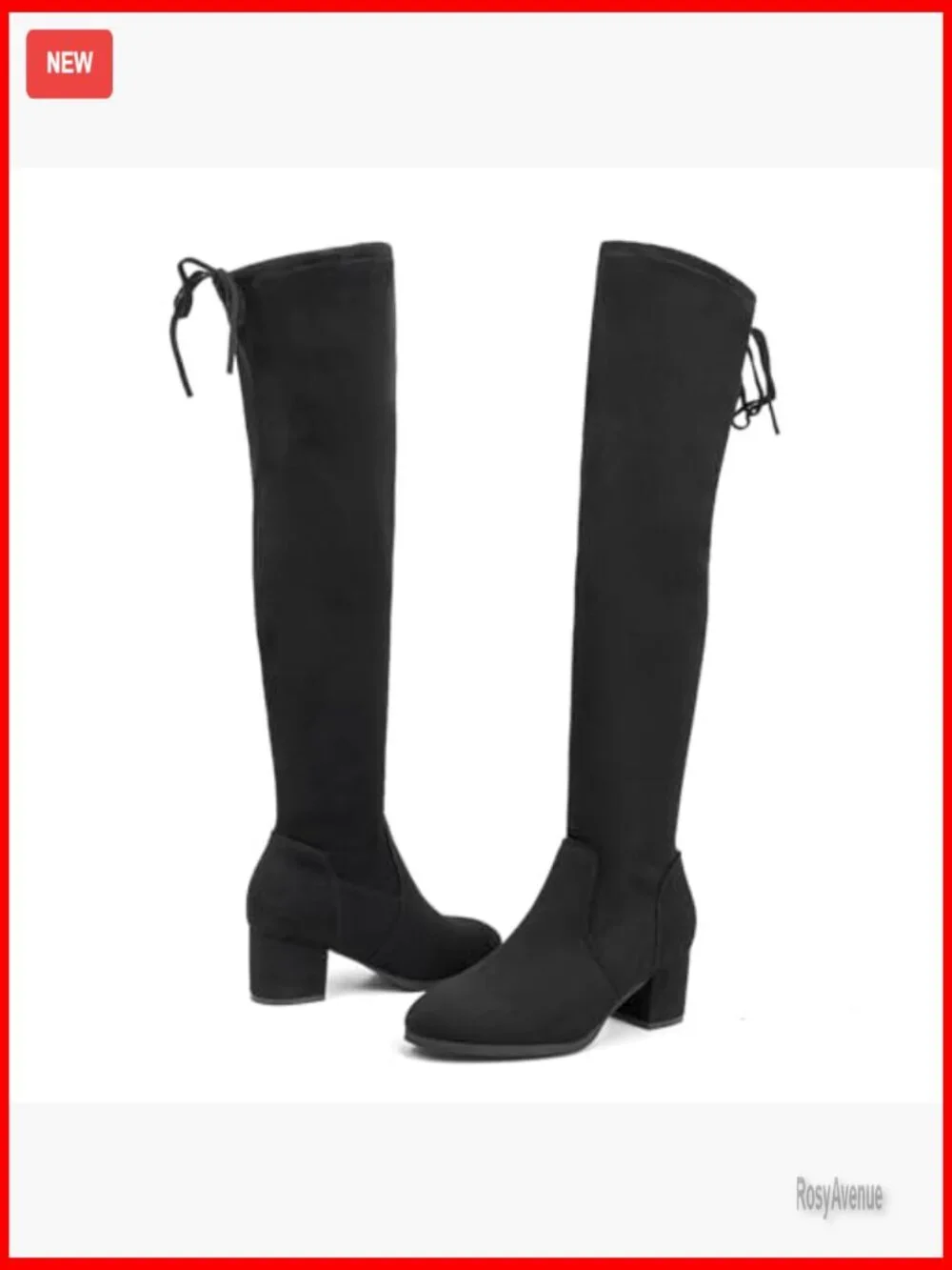 Over the Knee Boots with Chunky Heel, Zipper Closure, Faux Suede